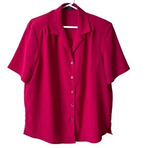 Women’s Front Button Short Sleeves Pink Blouse Large